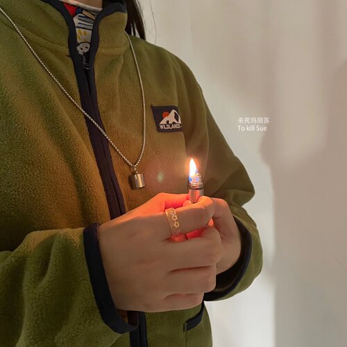 钛钢男女同款打火机项链包邮