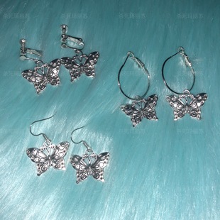 超仙土酷美式 原创手作 复古90s镂空蝴蝶耳环耳夹 杀死玛丽苏