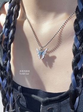 圆珠链女撞色蝴蝶梦幻项链