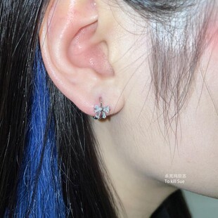 杀死玛丽苏 百搭mini镶钻锆石蝴蝶结小耳扣耳屏软骨穿刺细针耳环