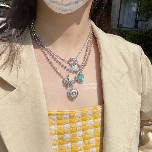 【杀死玛丽苏】韩国4room同款霓虹甜心小天使桃心项链 叠戴锁骨链