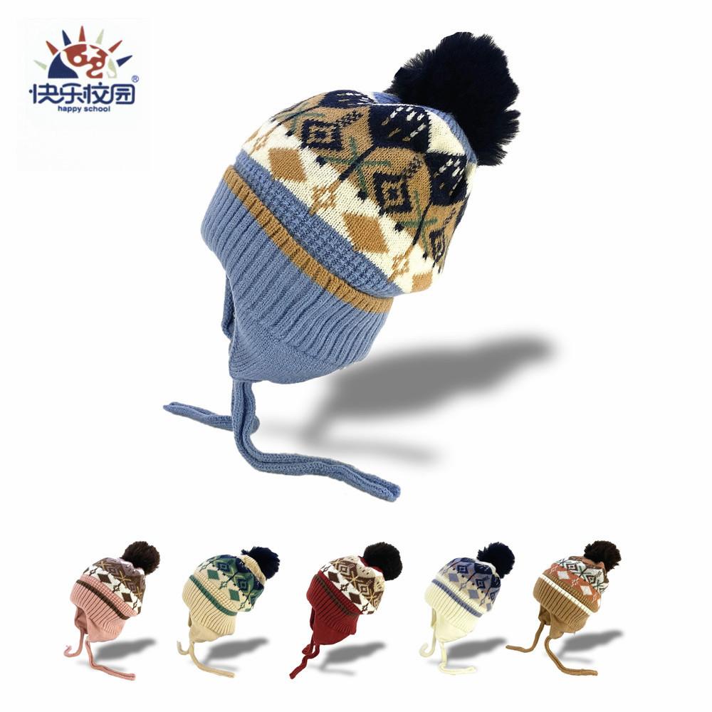 快乐校园针织毛线帽翻边加绒新款