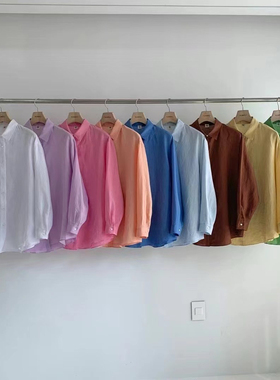 RUMIRU 亚麻1oo 韩国东大门2024春夏 糖果色宽松净版长袖衬衫