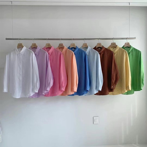 RUMIRU 亚麻1oo 韩国东大门2024春夏 糖果色宽松净版长袖衬衫