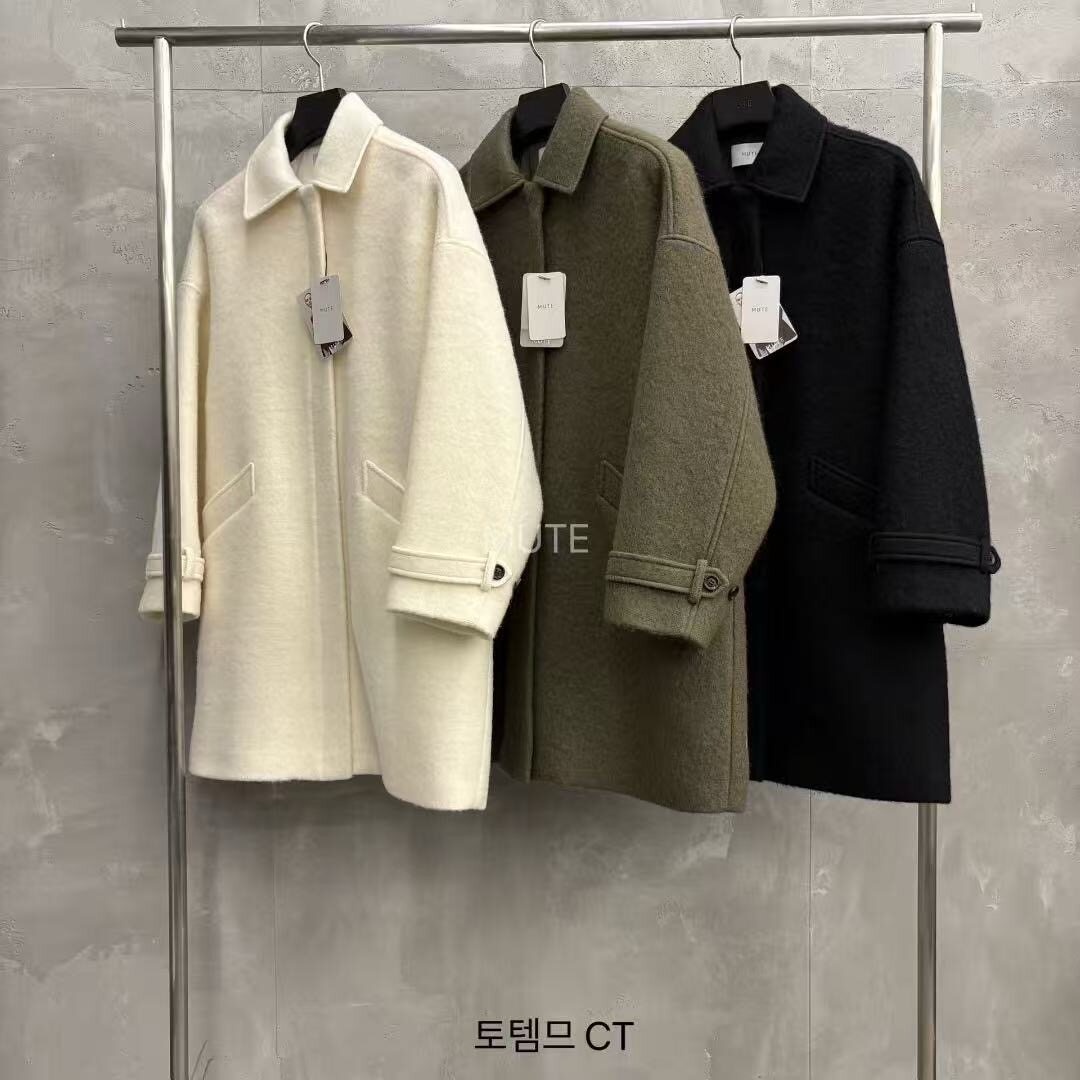 在途 韩国东大门 MUTE 25年冬宽松中长款翻领呢子大衣羊毛80大衣
