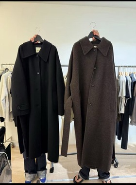 现effervescent女韩国东大门2025冬季款新款翻领纯色长款大衣