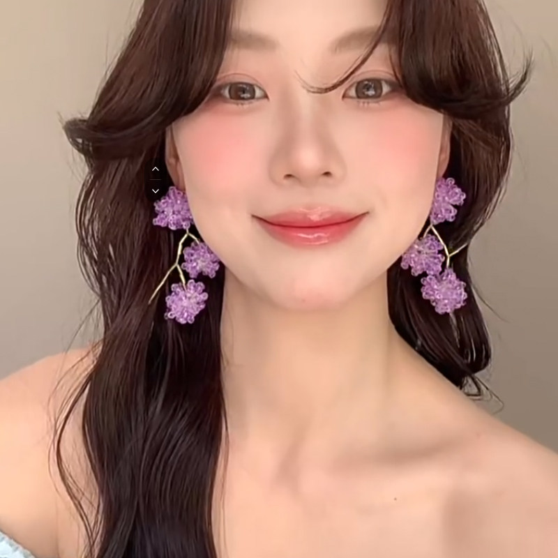 法式浪漫紫水晶花朵串珠耳钉