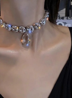 超闪项链夸张锆石水晶锁骨链