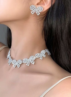 choker组合立体满钻蝴蝶结锁骨链