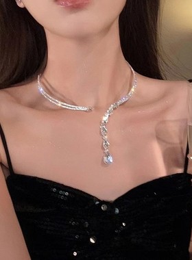 锆石爱心冷淡风项链流苏发箍一款两戴锁骨链时尚百搭高级感项圈