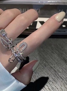 酷女孩开口戒指ins镶锆石超闪