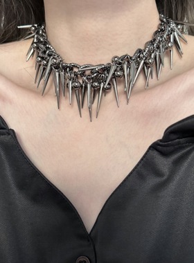 铆钉圆珠流苏项链小众设计新款潮