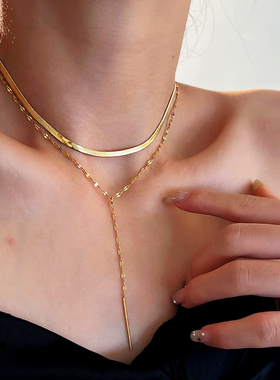 欧美爆款锁骨链钛钢不掉色小众ins冷淡风叠戴多层简约流苏项链