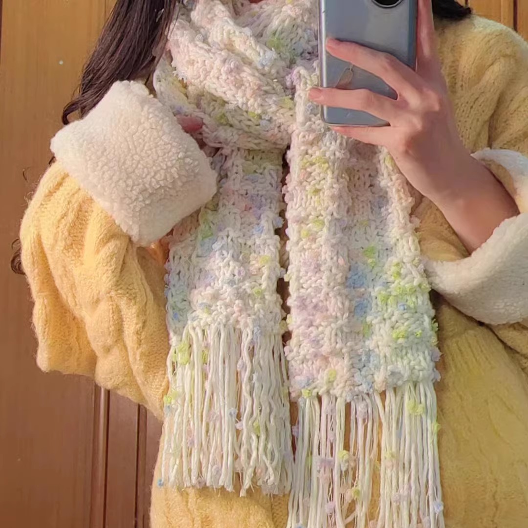 围巾手工diy毛线手混线豆豆线