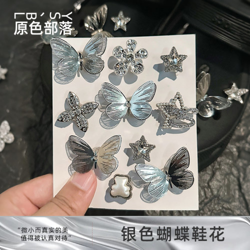黑色洞洞鞋装饰配件鞋花蝴蝶鞋扣