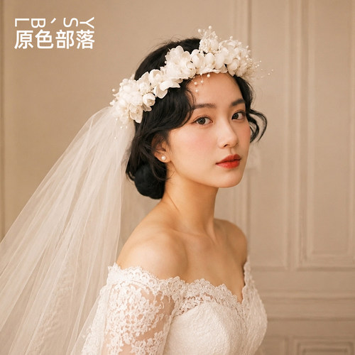 求婚领证登记花环头纱白拍照道具