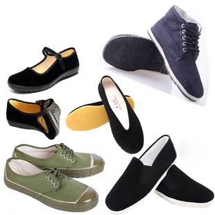 老式布鞋军工解放老头棉鞋绿胶鞋拉带鞋工作松紧口千层底黑底布鞋