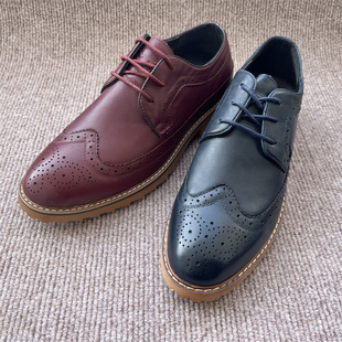 公牛真皮男鞋头层牛皮英伦风布洛克商务系带男皮鞋 6A85505Y03