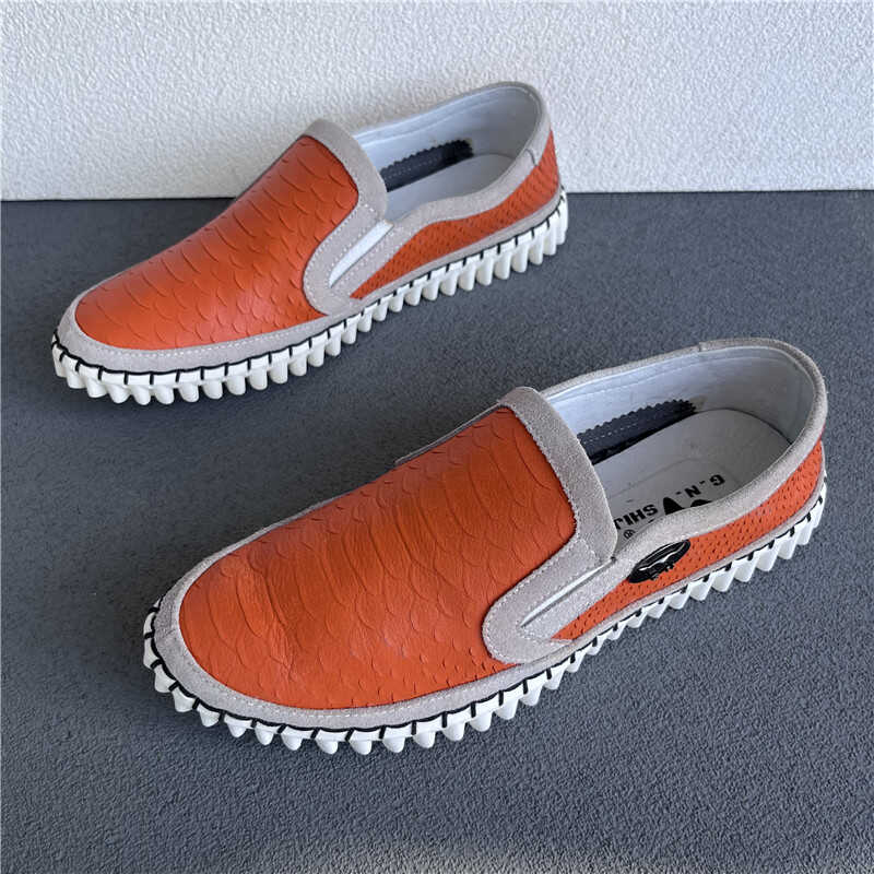 39.40.42码公牛春夏薄款真皮男鞋牛皮上线鞋年轻款一脚蹬男乐福鞋