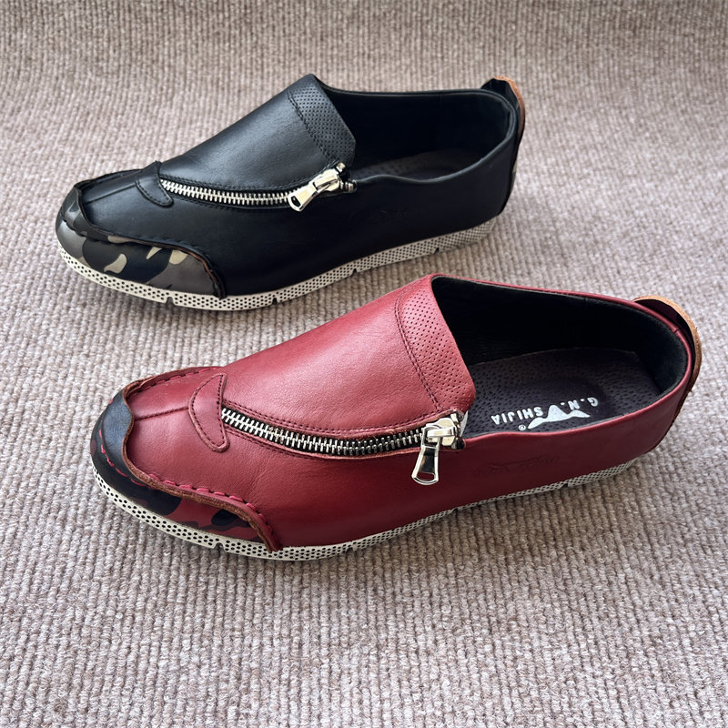 皮鞋男公牛真皮男士休闲鞋一脚蹬男豆豆鞋懒人皮鞋 6A85232W27,流行男鞋,单鞋,淘宝优惠券,粉丝福利购,淘宝优惠卷