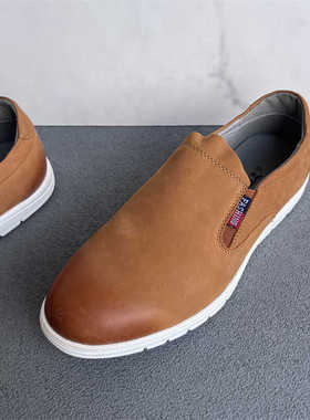 公牛真皮男鞋豆豆鞋圆头复古轻便一脚蹬男牛皮乐福鞋 7A58122Y03