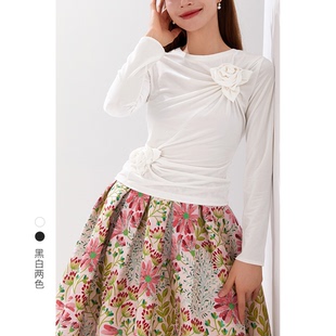 2023新款 美妃白色金丝绒长袖 气质上衣女秋季 减龄修身 别致洋气法式