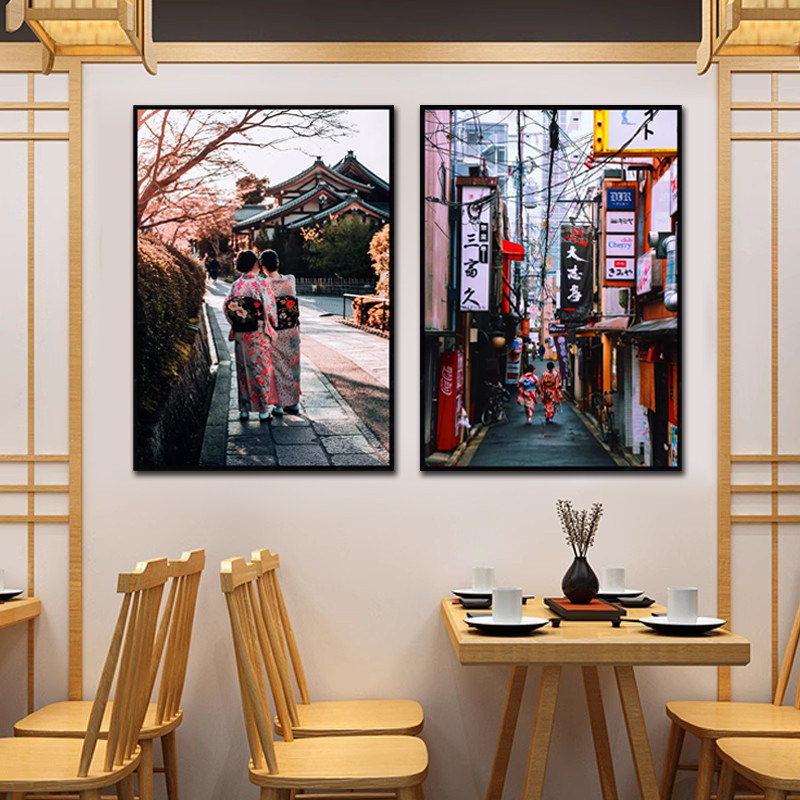 日式装饰画日本京都风景街景和服现代装饰画