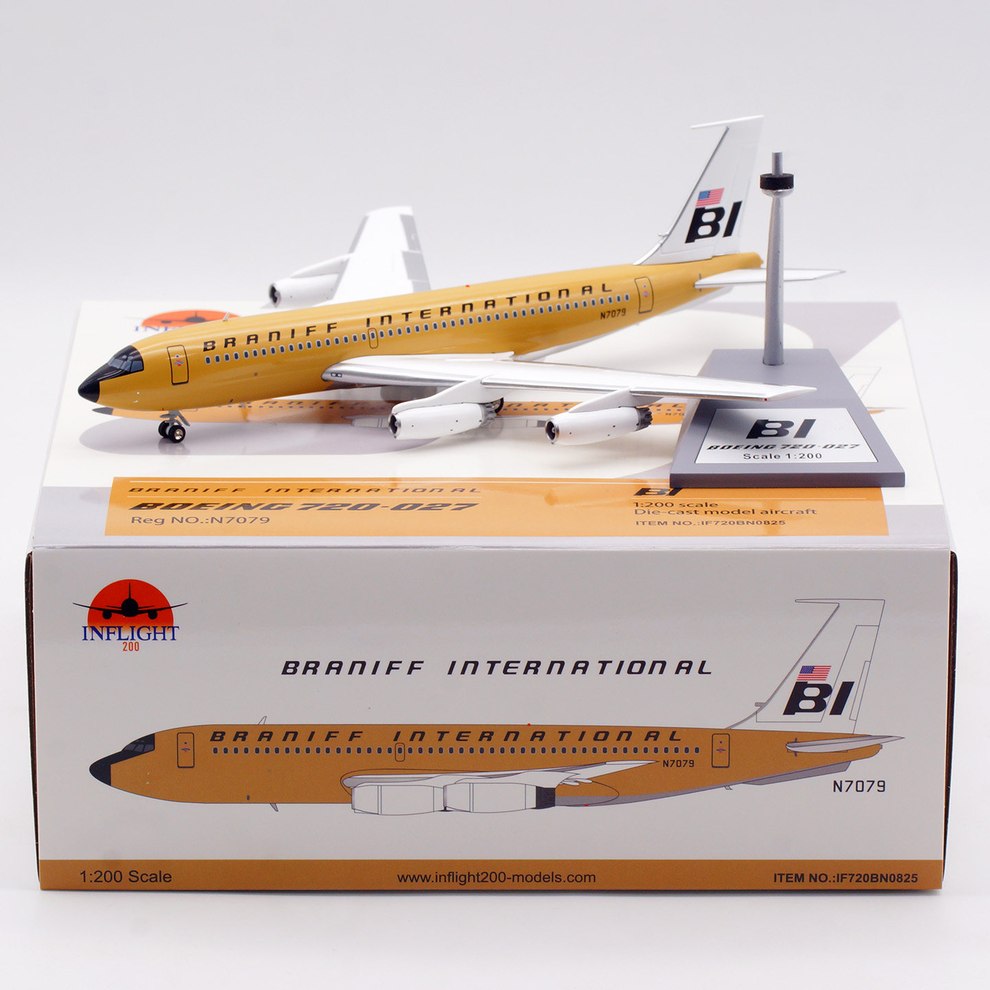 Inflight 1:200 合金飞机模型 布兰尼夫国际航空 B720 N7079