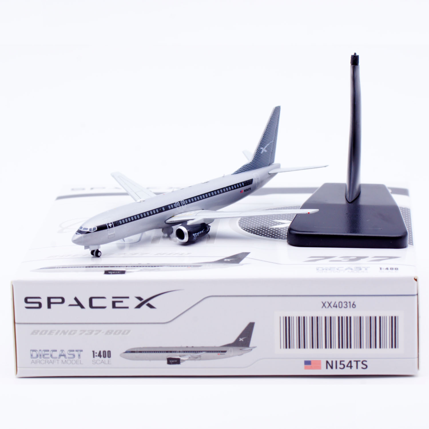 1:400 JCWing 合金 客机模型SpaceX Boeing 合金B737-800 N154TS