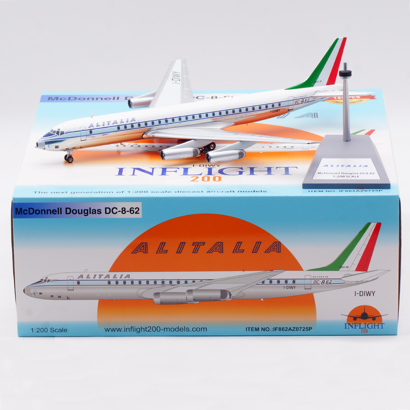 Inflight 1:200 飞机模型 合金 意大利航空 DC-8-62 I-DIWY