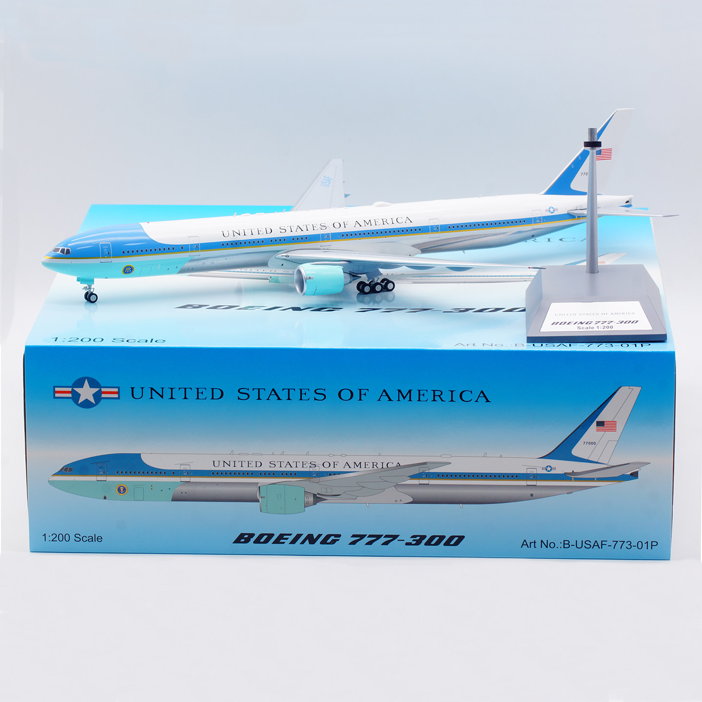 现货 B-Models 1/200 合金飞机模型 美国空军一号 B777-300 77000