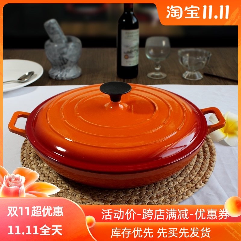 敬辉铸铁珐琅方耳海鲜炉餐厅店店摆菜盘多彩色电磁锅餐厅酒酒定制
