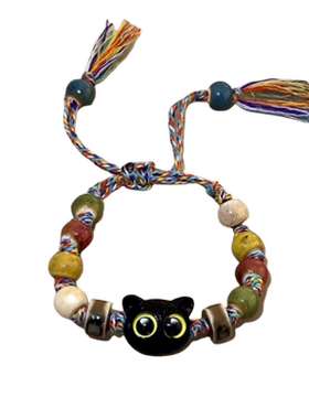 甜酷小喵小众设计黑色编织手链