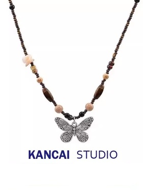 KANCAI新中式复古串珠蝴蝶项链女时尚百搭配饰小众设计感锁骨链