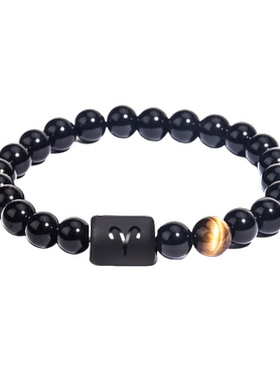 天然黑曜石十二星座多圈手链黑色