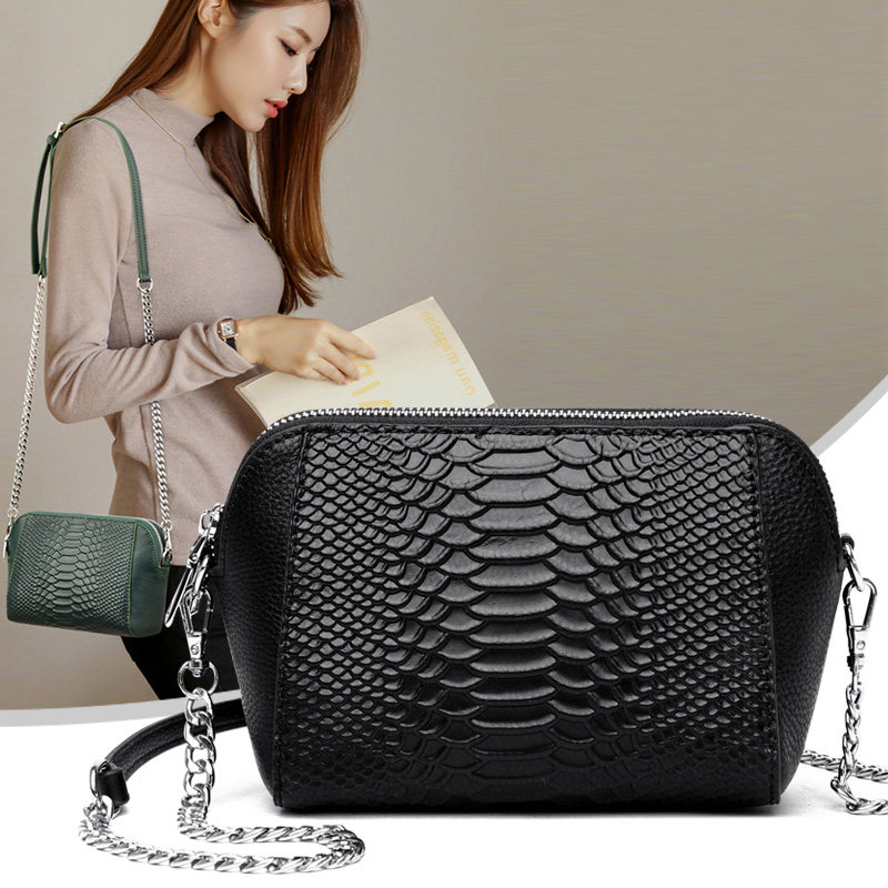 真皮牛皮软皮女包2021新款单肩斜挎包软时尚链条妈妈包贝壳手机包