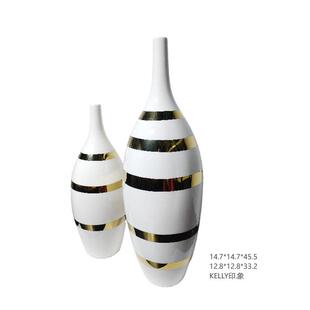 桌面家居装饰品陶艺摆件花瓶30CM高轻奢简约餐桌高端品质氛围金色