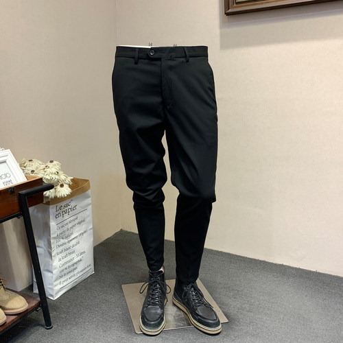 2025年秋冬新款加绒加厚纯色英伦西裤青年韩版修身小脚休闲长裤男