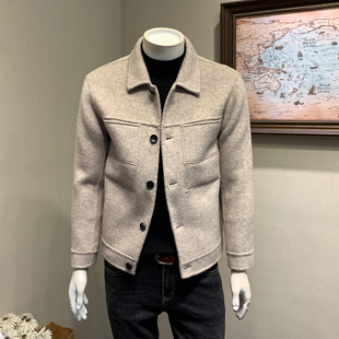 双面呢子夹克男秋冬季非羊绒毛呢短款高质感绵羊毛韩版修身外套男