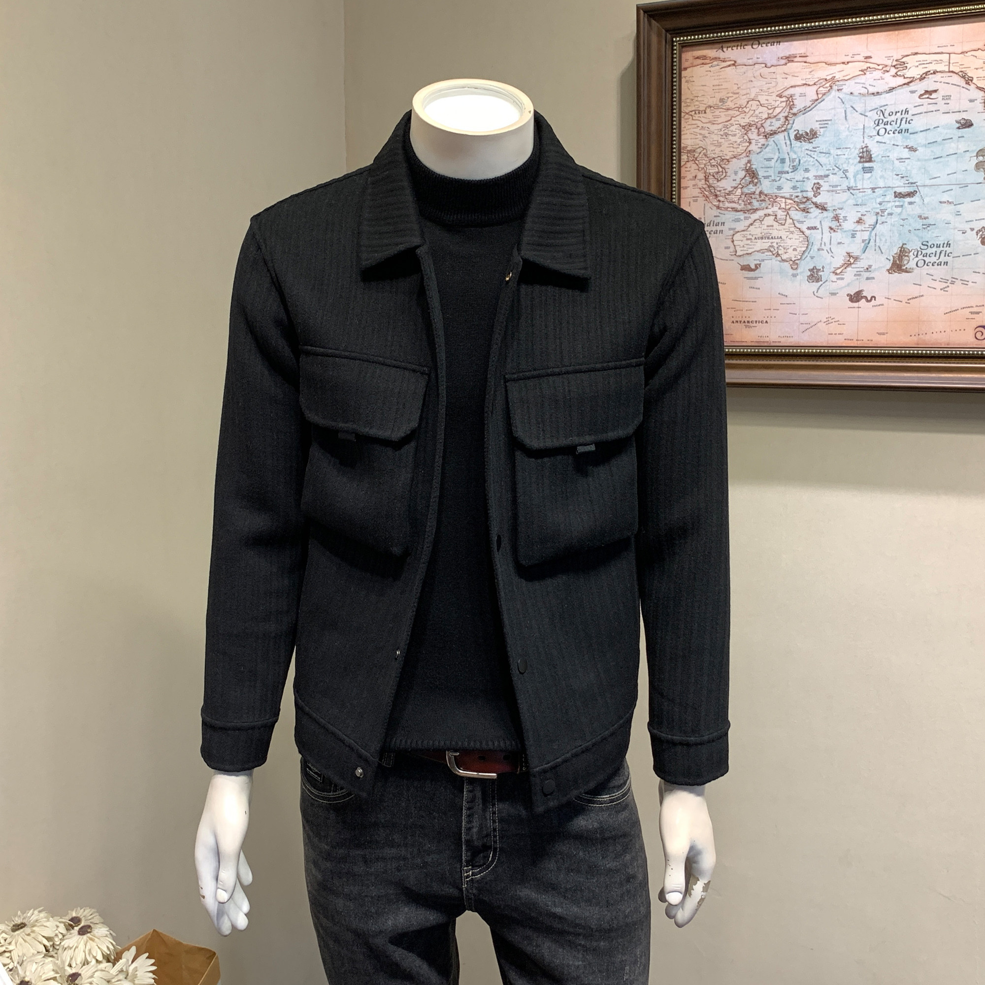 冬季男士羊毛双面呢子夹克青年高质感韩版微宽松茄克潮牌外套男装