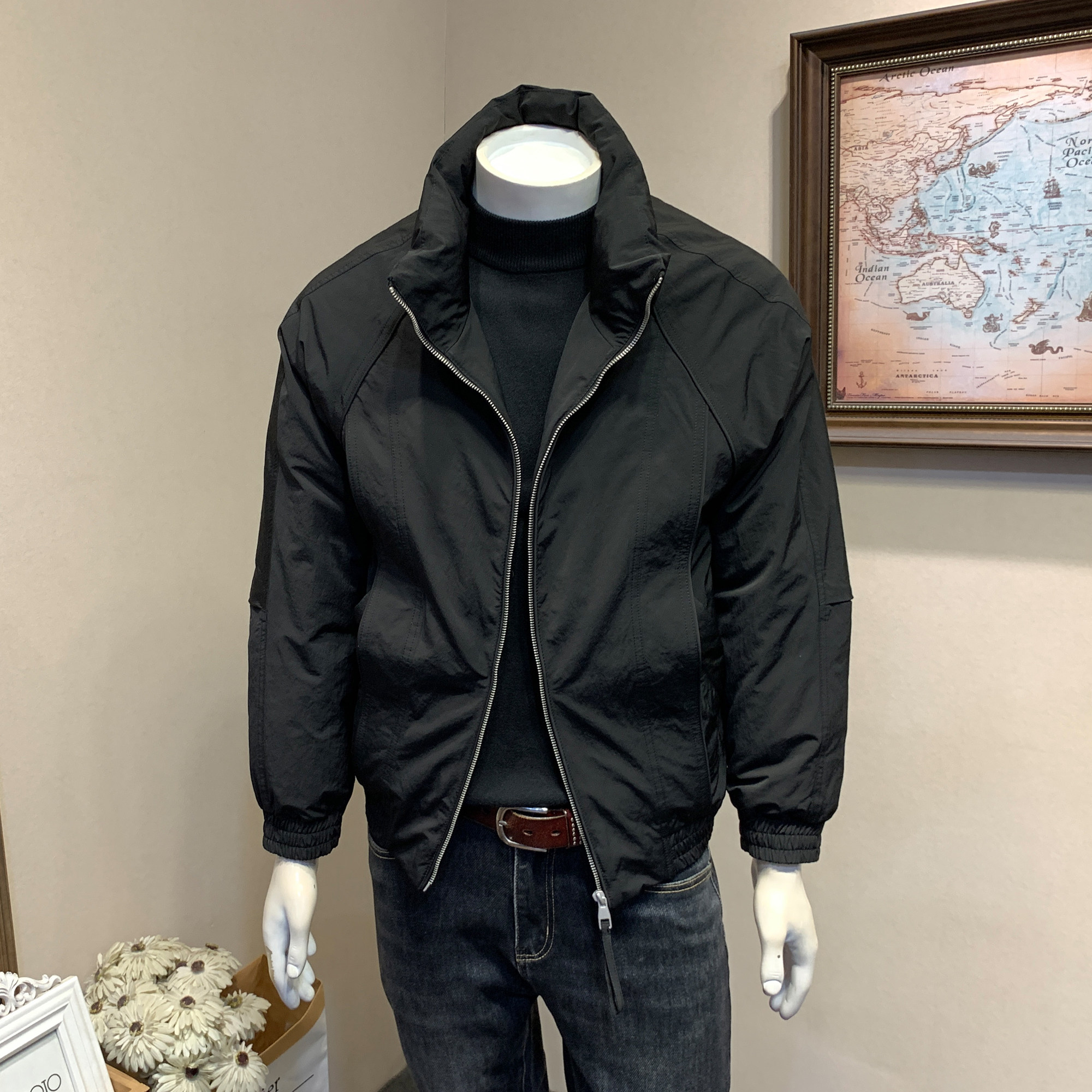 冬季新款日系简约立领白鸭绒羽绒服夹克男士休闲保暖短款冬装外套