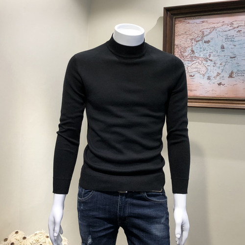 秋冬男士半高领加绒加厚打底毛衣