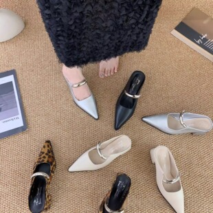 内增高玛丽珍单鞋女春款法式气质晚风女士包头半拖鞋尖头凉拖