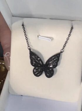 超精致黑暗风黑色锆石吊坠项链高级感小众潮流个性锁骨项链