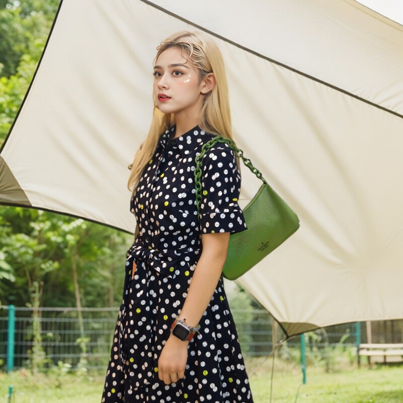 夏季高级感网球印花束腰连衣裙松弛感优雅气质2024新款女士图片