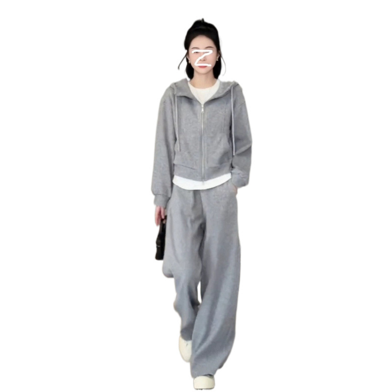 网红时尚运动服套装女秋冬加绒加厚连帽卫衣阔腿裤休闲两件套跑步