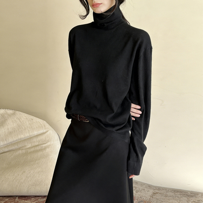 黑色高领打底衫新款修身显瘦长袖针织衫女内搭薄款上衣紫色毛衣冬