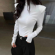 显瘦长袖 春秋正肩t恤修身 垫肩上衣 女内搭2026新款 白色高领打底衫