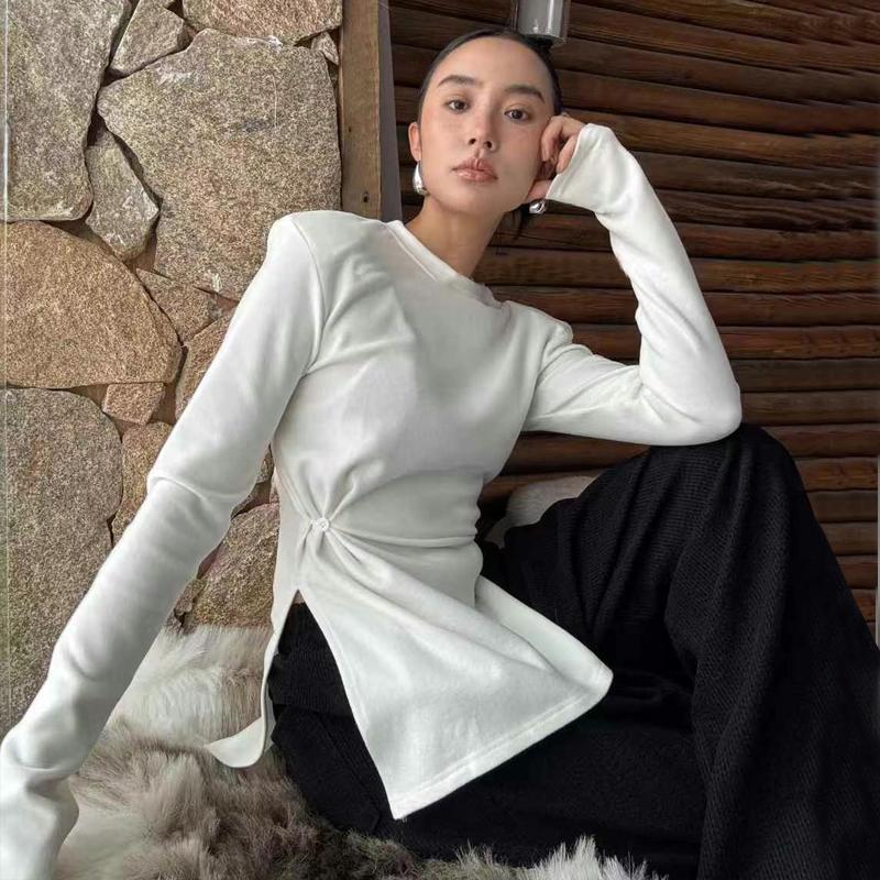 加绒打底衫女垫肩长袖设计感内搭