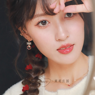 Jasmo原创星星甜美可爱红色耳环花环气质仙女耳钉无耳洞耳夹女